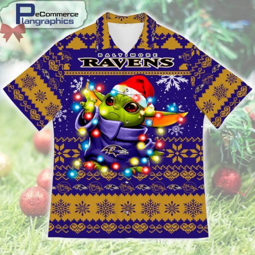 baltimore-ravens-baby-yoda-christmas-design-printed-casual-button-shirt-1