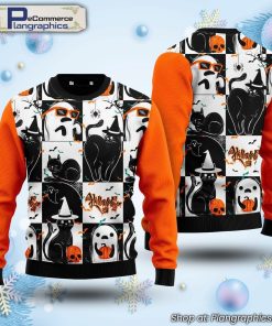 black-cat-and-ghost-halloween-ugly-christmas-sweater-1