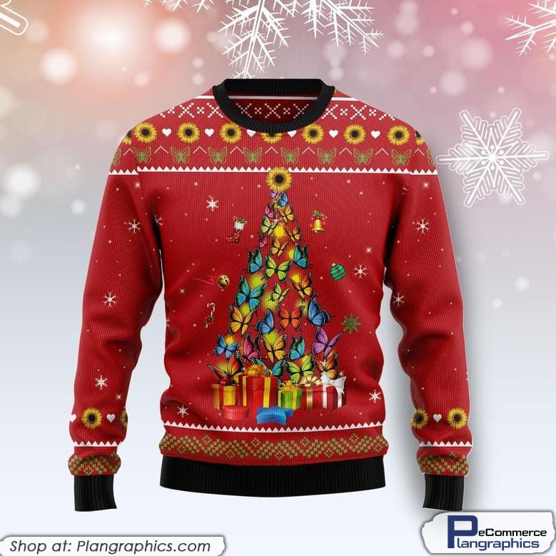 Butterfly Christmas Tree Funny Ugly Sweater