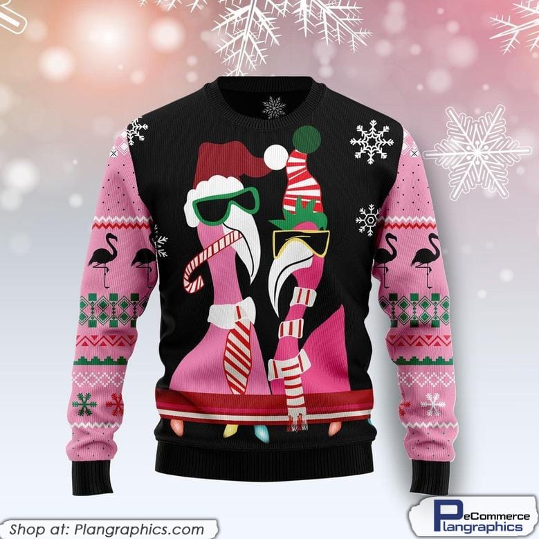 Candy Cane Flamingo Funny Family Ugly Christmas Holiday Sweater