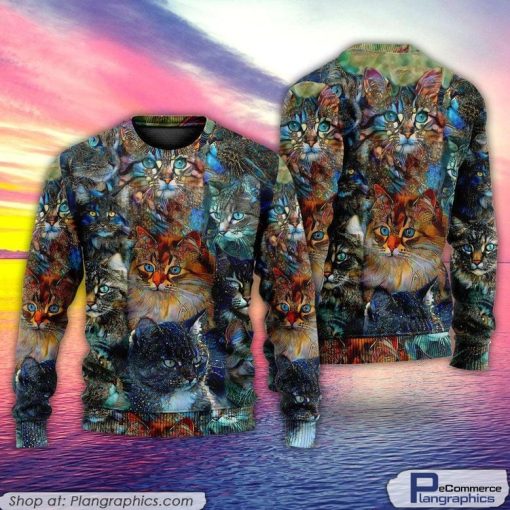 cat-glass-art-colorful-cat-lover-ugly-christmas-sweaters-1