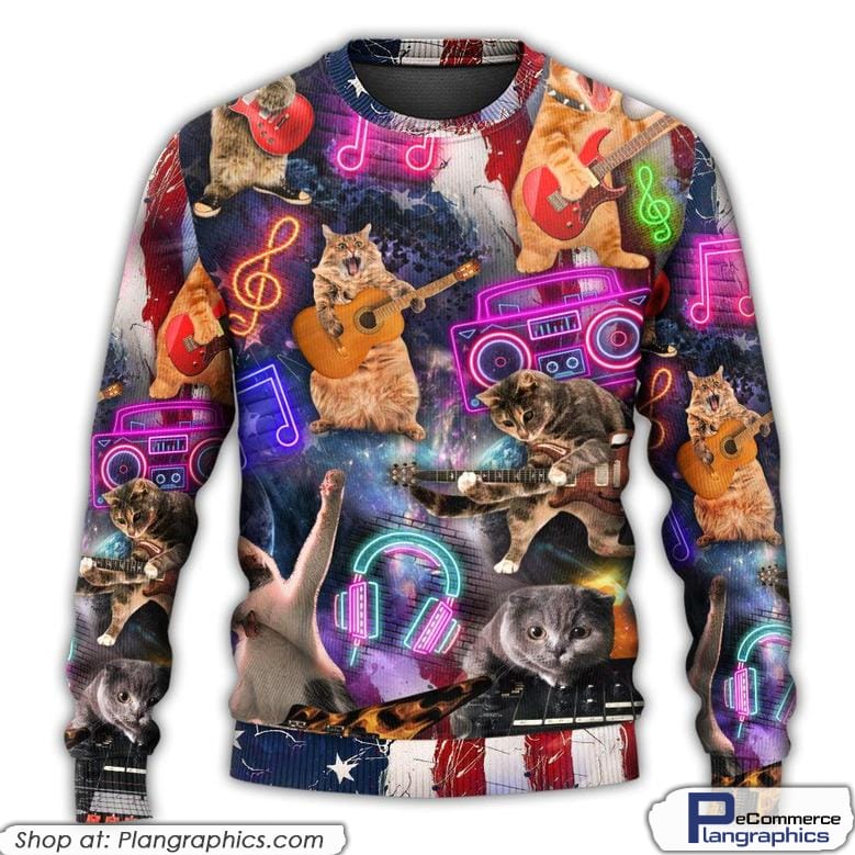 Cat Independence Day Cat Rocker Happy Ugly Christmas Sweaters