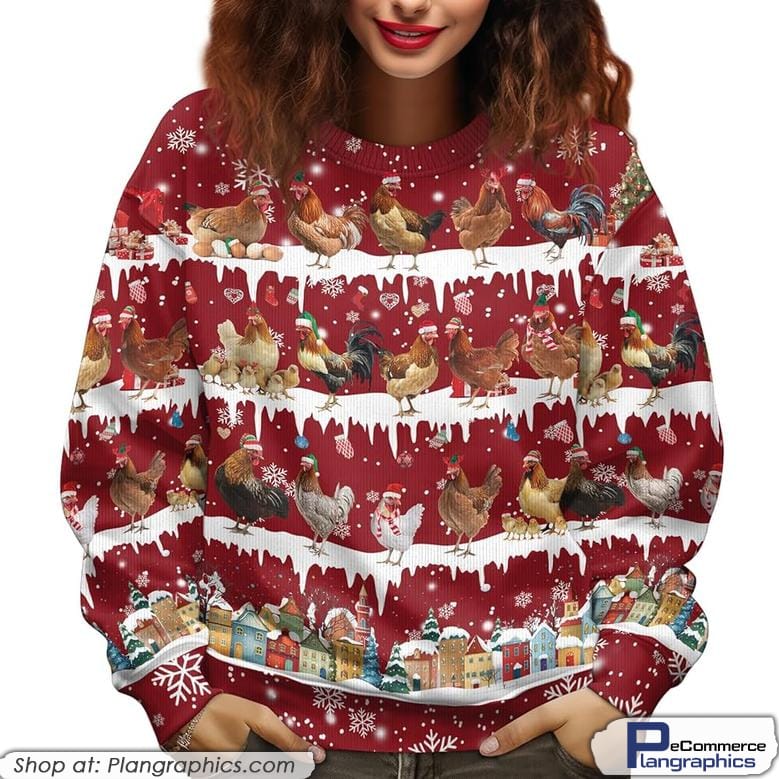 Chicken Movie Ugly Christmas Sweater For Men Women, Movie Character Crewneck Unisex Holiday Sweater