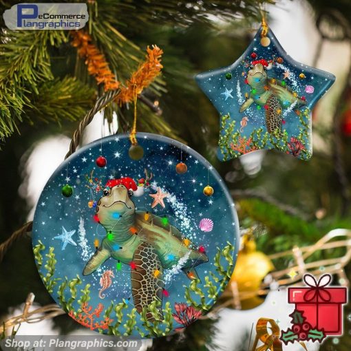 Christmas Turtle Ceramic Ornament