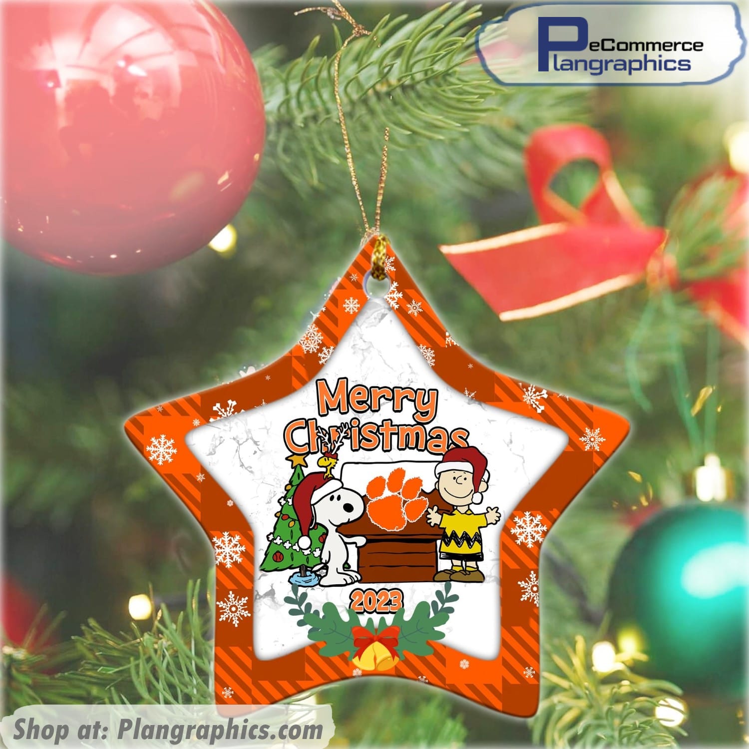 Clemson Tigers Snoopy Christmas Ceramic Ornament