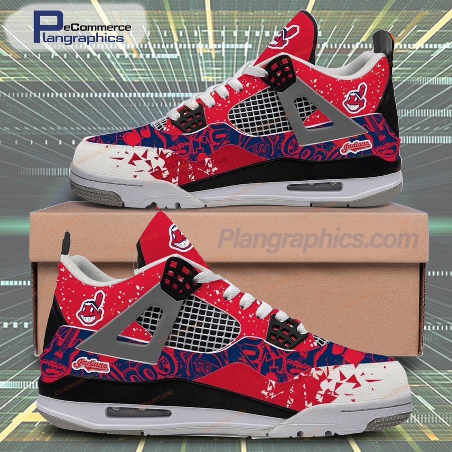 Cleveland Indians Logo Design Air Jordan 4 Sneakers