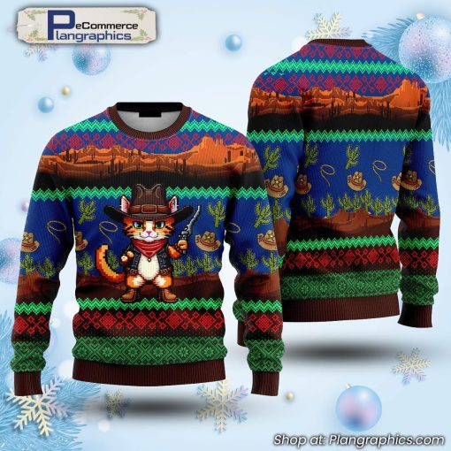 cool-cat-cowboy-ugly-christmas-sweater-1