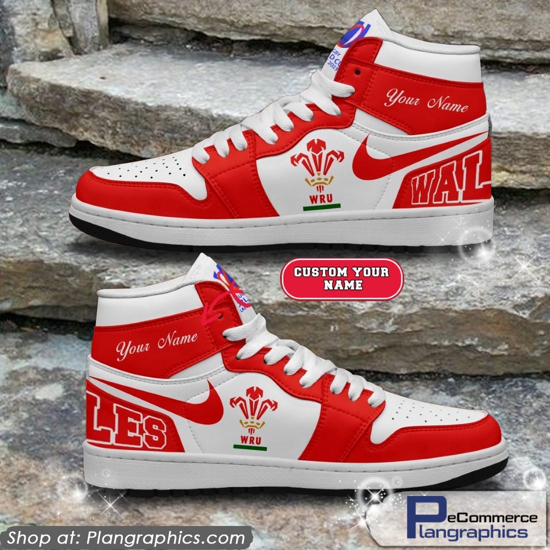 Custom Name Wales Rugby Air Jordan 1 Sneaker