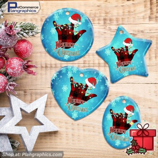 Deaf Merry Christmas, Sign Language Ceramic Ornament