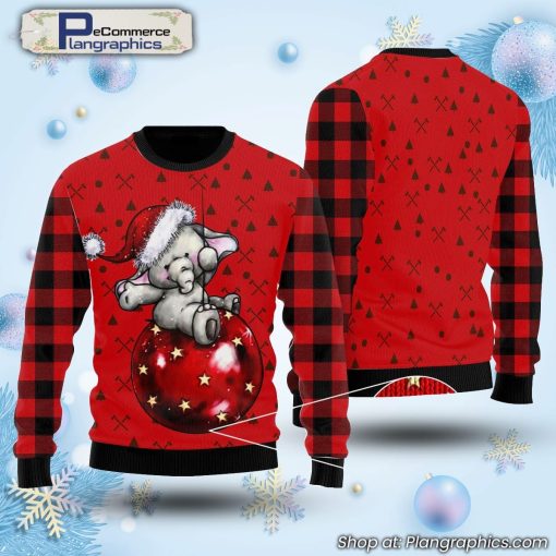 elephant-cute-red-pattern-ugly-christmas-sweater-1