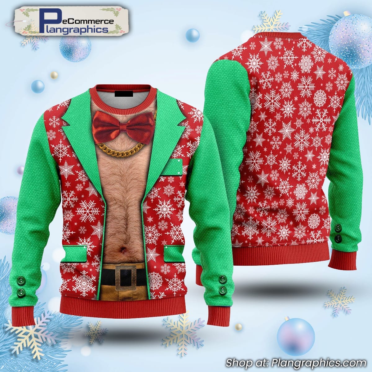 Faux Real Men's 3D Photo Realistic Ugly Christmas Sweater