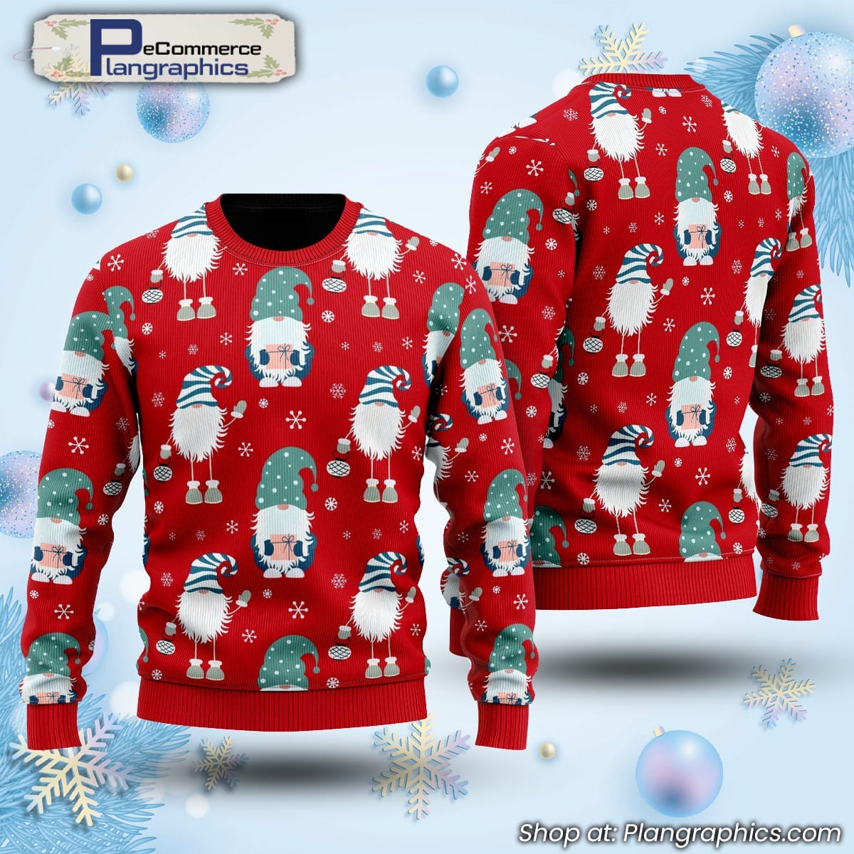 Funny Gnome And Snowflakes Red Pattern Ugly Christmas Sweater