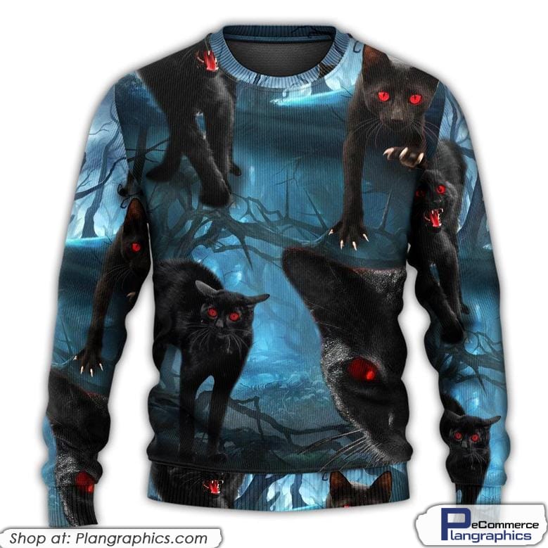 Halloween Black Cat Scary Style Ugly Sweaters