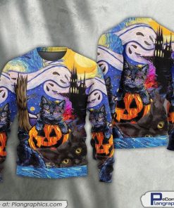 halloween-black-cat-starry-night-funny-cat-painting-art-style-ugly-sweaters-1