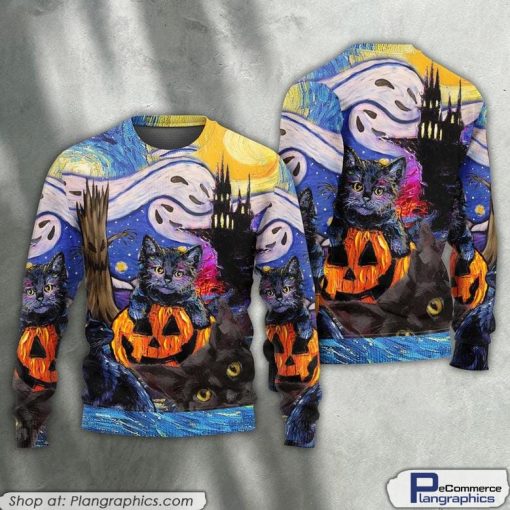 halloween-black-cat-starry-night-funny-cat-painting-art-style-ugly-sweaters-1