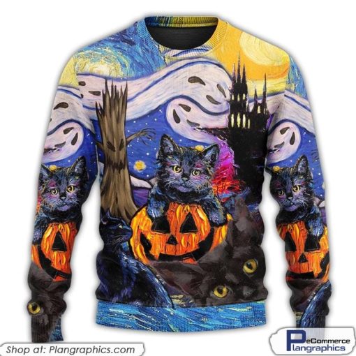 halloween-black-cat-starry-night-funny-cat-painting-art-style-ugly-sweaters-2