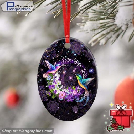 Hummingbird, Faith, Hope, Love Ceramic Ornament