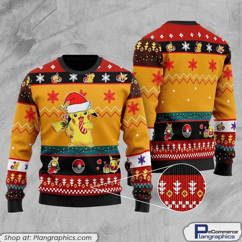 Pikachu Ugly Sweater, Pikachu Pocket Monster Ugly Christmas Sweatshirt, Pikachu Christmas Sweater