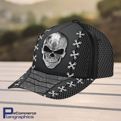 Skull-Baseball-Skull-Black-Carbon-Design-Classic-Men-Women-Classic-Cap-3D