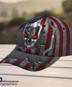Skull-Baseball-Skull-Red-Light-Flag-Design-Classic-Men-Women-Classic-Cap-3D