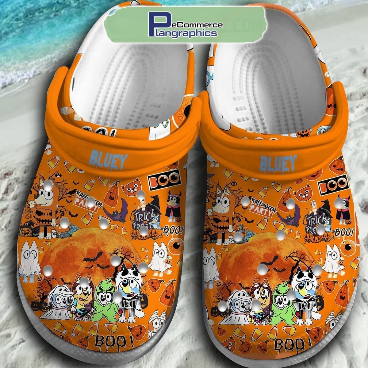 Bluey Halloween Party Trick Or Treat Orange Design Crocs Shoes ...